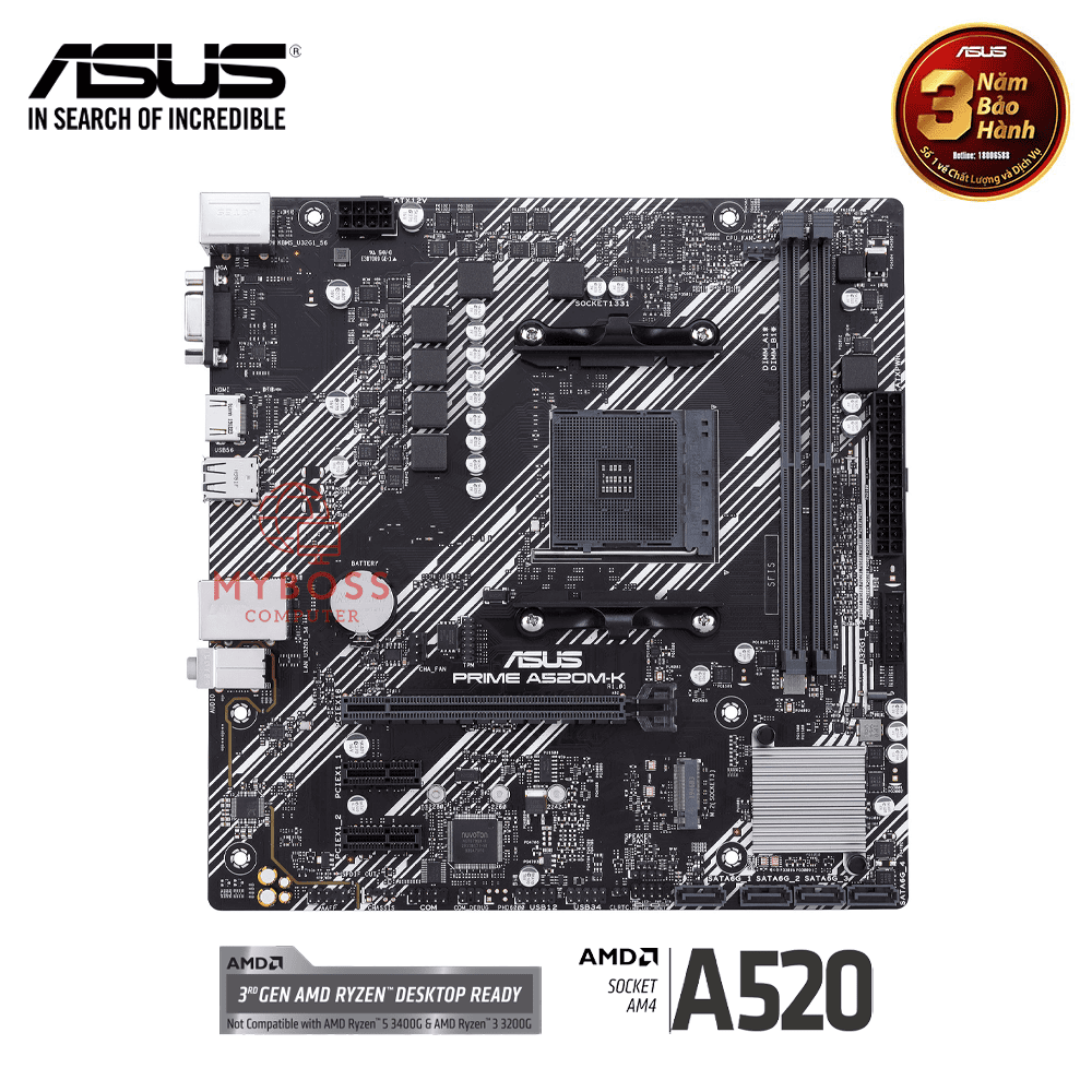 Mainboard ASUS PRIME A520M-K (AMD A520, Socket AM4, m-ATX, 2 khe RAM DDR4)