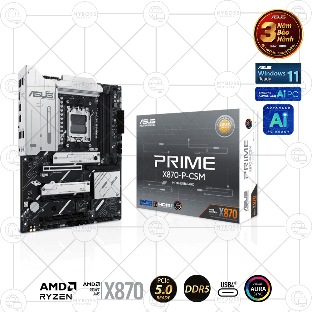 Mainboard ASUS PRIME X870-P-CSM DDR5 (AMD X870, Socket AM5, ATX, 4 khe RAM DDR5)