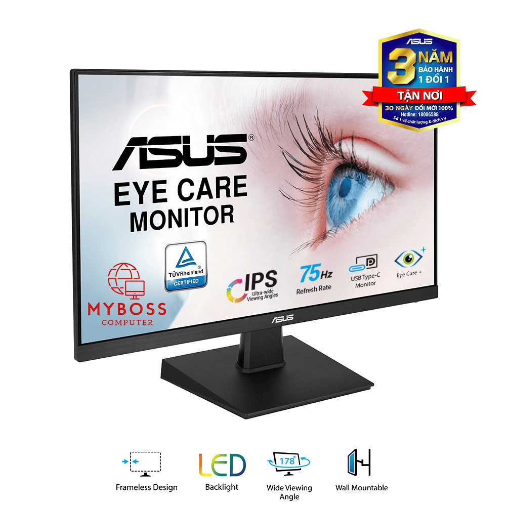 Màn Hình ASUS VA24ECE 23.8in/ Full HD/ IPS/ 75hz/ Eye Care/ USB Type C/ Adaptive Sync