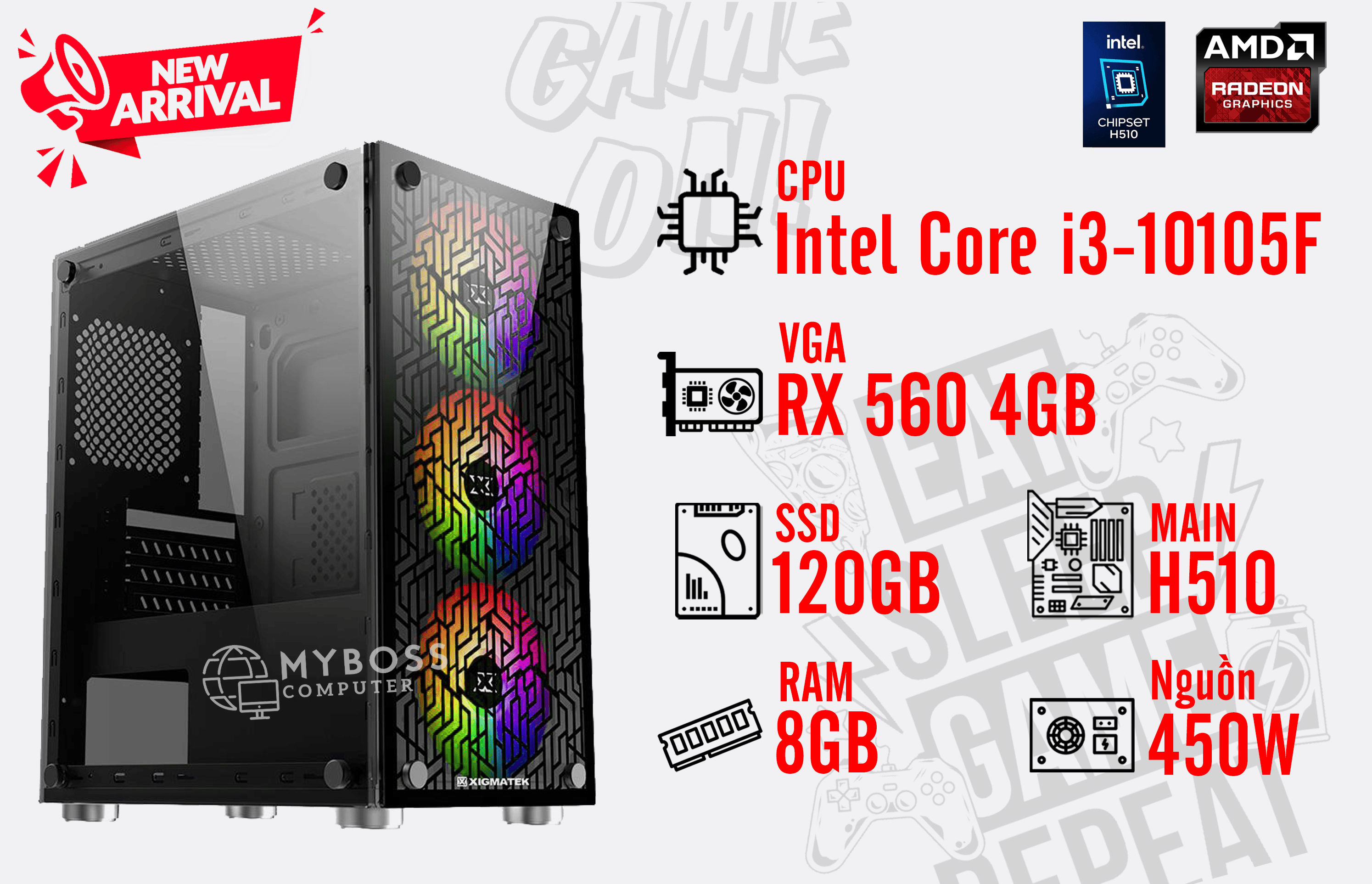 Bộ PC GAMORA I3-10105F/ Ram 8G/ SSD 120G/ VGA RX 560 4G