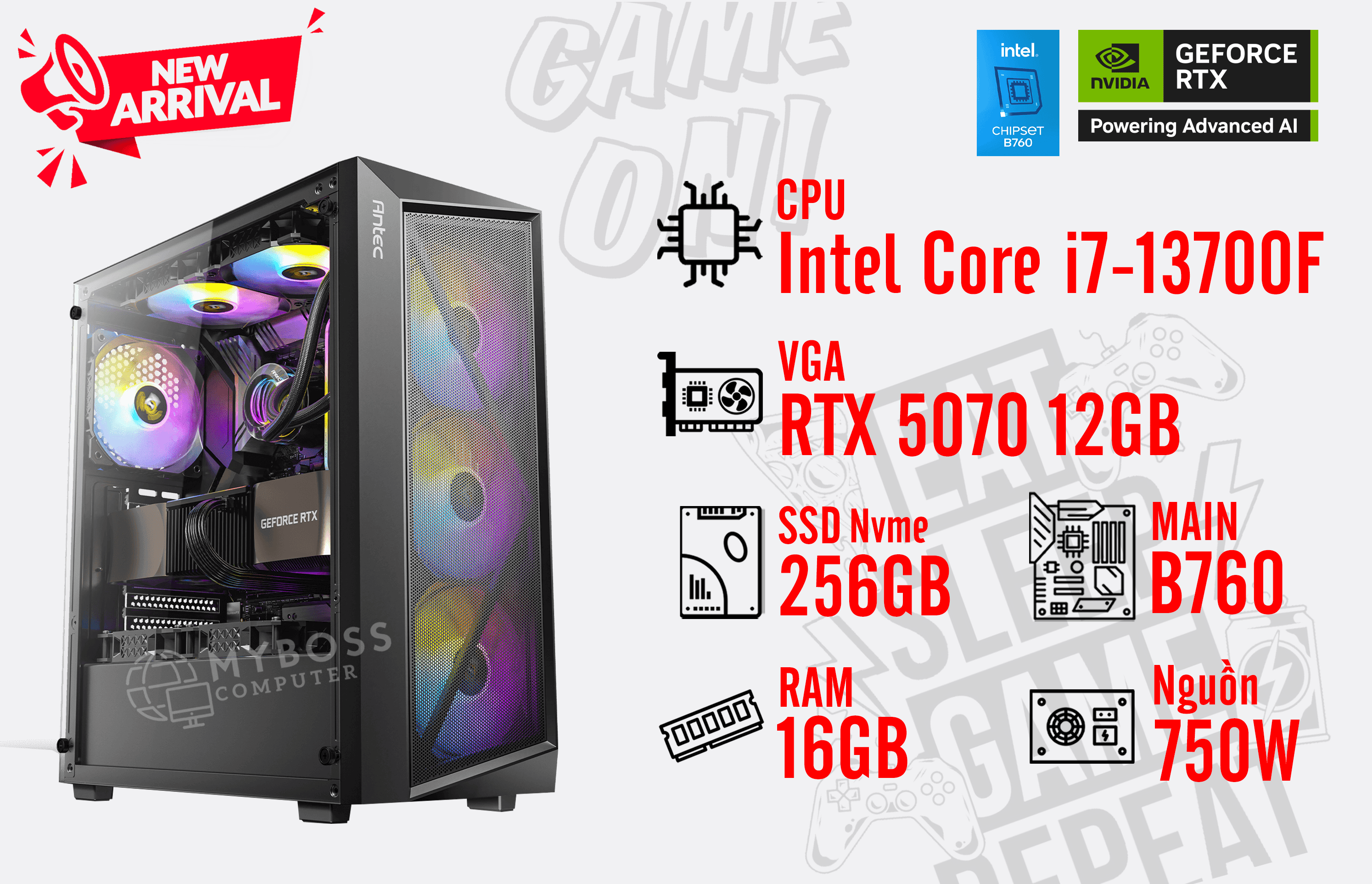 Bộ PC I7-13700F/ RAM 16GB/ SSD Nvme 256GB/ VGA RTX 5070 12GB