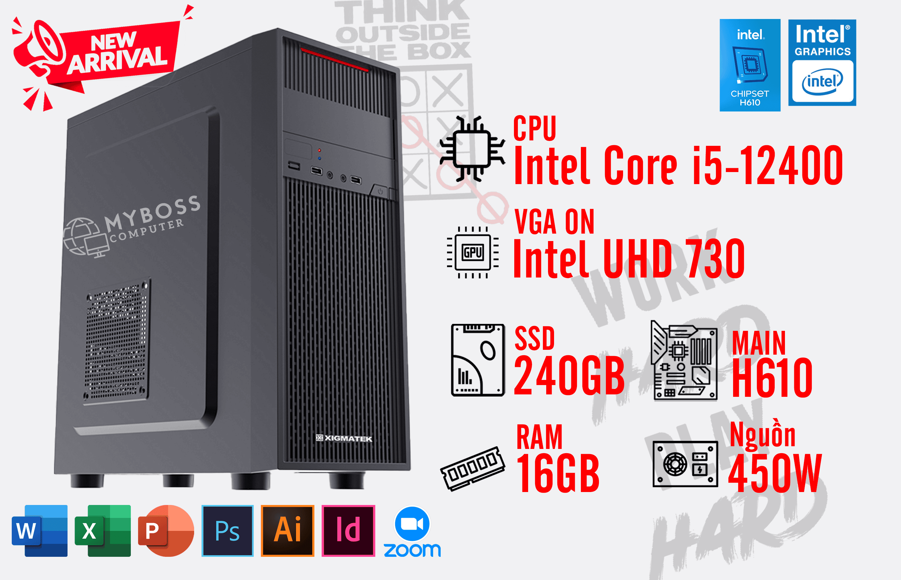BỘ PC OFFICE I5-12400 - RAM 16G - SSD 240G - VGA On UHD 730