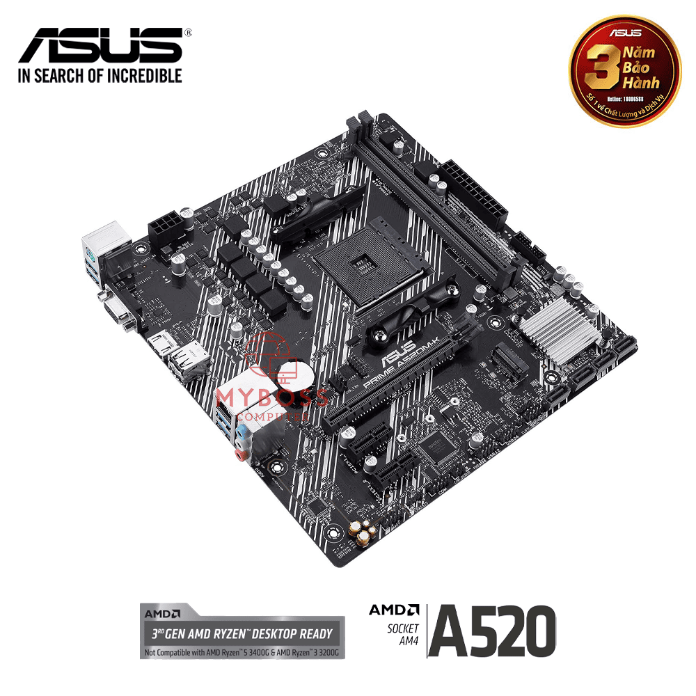 Mainboard ASUS PRIME A520M-K (AMD A520, Socket AM4, m-ATX, 2 khe RAM DDR4)
