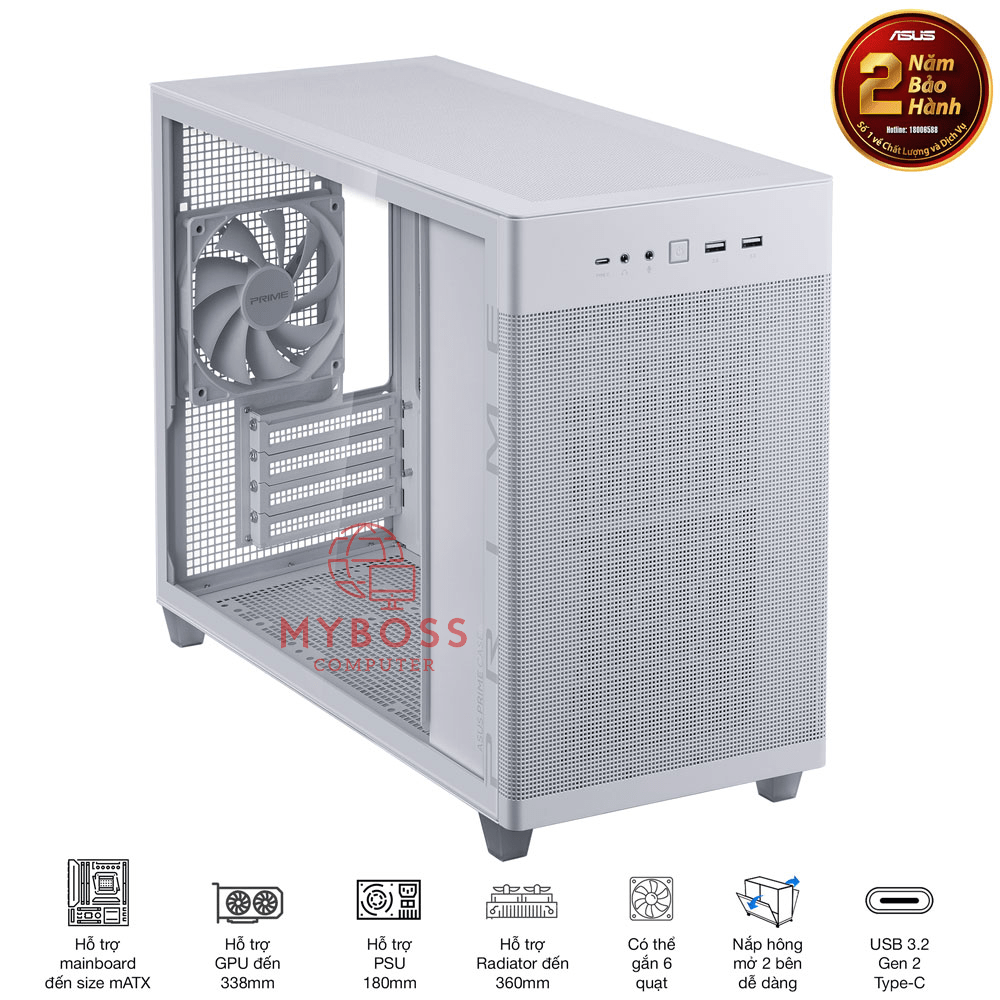 Vỏ Case MicroATX ASUS Prime AP201 TG/ Mặt Kính - White