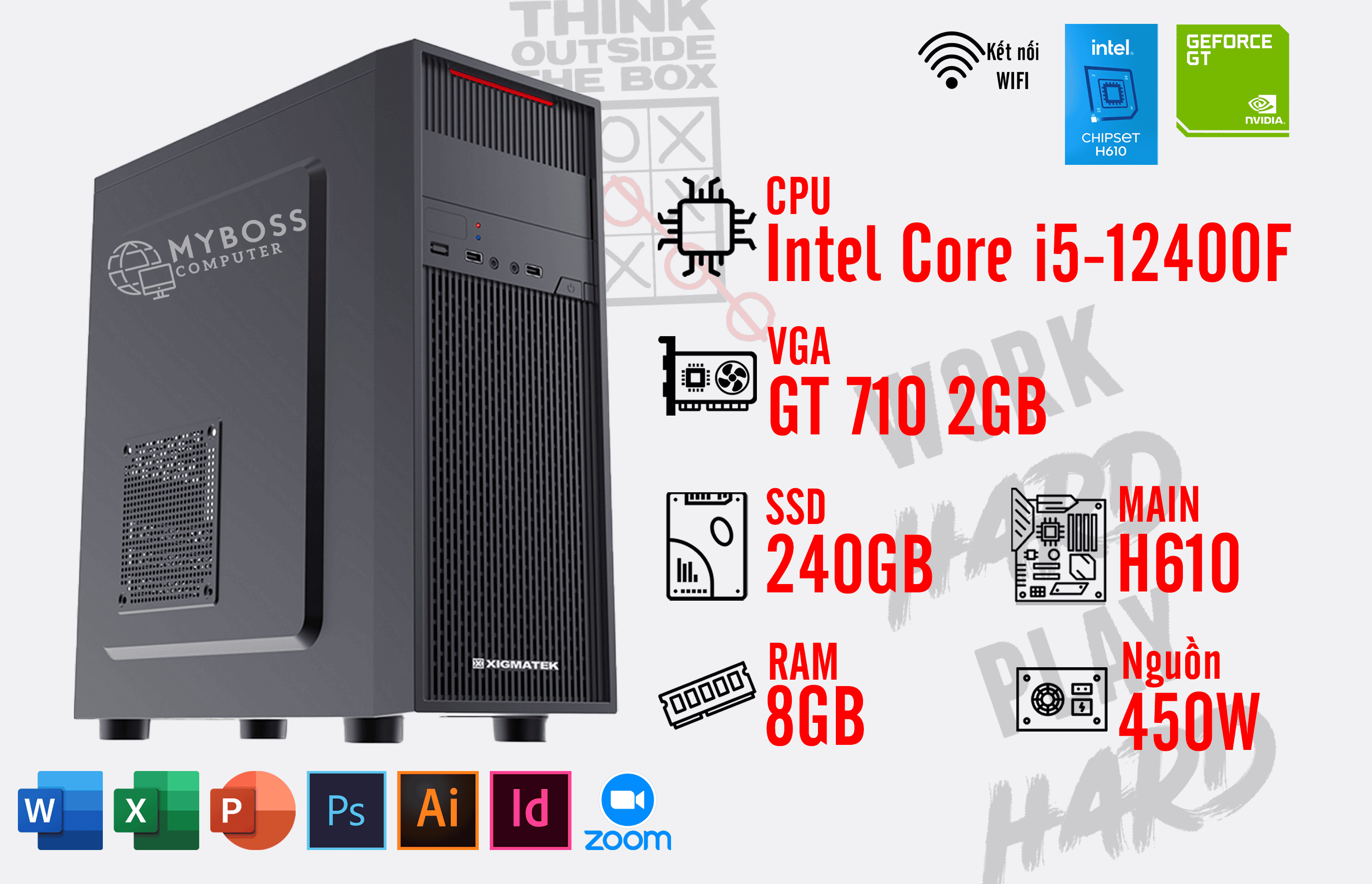 BỘ PC OFFICE I5-12400F - RAM 8G - SSD 240G - VGA GT 710 2G - Wifi