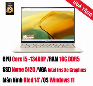 Laptop Asus Zenbook 14 OLED UX3402VA-KM203W/ i5-13400P/ RAM 16GB/ SSD 512GB/ Intel Iris Xe Graphics