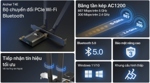Cạc mạng không dây TP-Link PCI-E Archer T4E AC1200Mbps/ 2 Ăng-ten/ Bluetooth 5.0