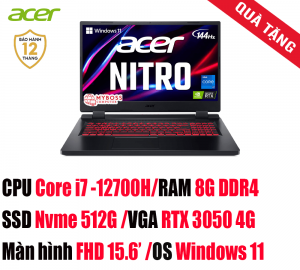 Laptop Acer Nitro 5 Tiger AN515-58-769J NH.QFHSV.003/ i7-12700H/ RAM 8GB DDR4/ SSD 512GB/ RTX 3050 4GB