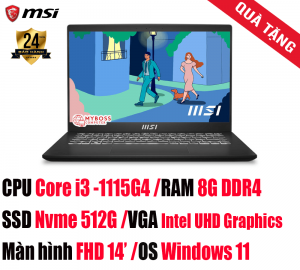 Laptop MSI Modern 14 C11M-011VN/ i3-1115G4/ RAM 8GB DDR4/ SSD 512GB/ Intel UHD Graphics