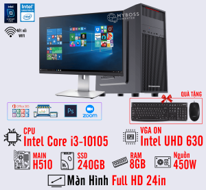 BỘ PC OFFICE I3-10105 - RAM 8G - SSD 240G - VGA UHD 630 - MÀN HÌNH 24in - Wifi