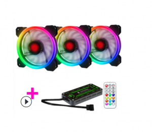 Kit Fan CooLmoon V1 Led Rainbow RGB ( 3 fan +  Hud + điều khiển )