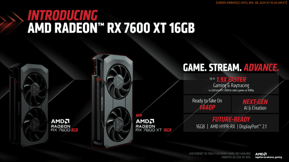 #CES 2024: AMD ra mắt card đồ hoạ RX 7600 XT 16GB, thỏa mãn ''cơn khát VRAM'', cạnh tranh trực tiếp với RTX 4060