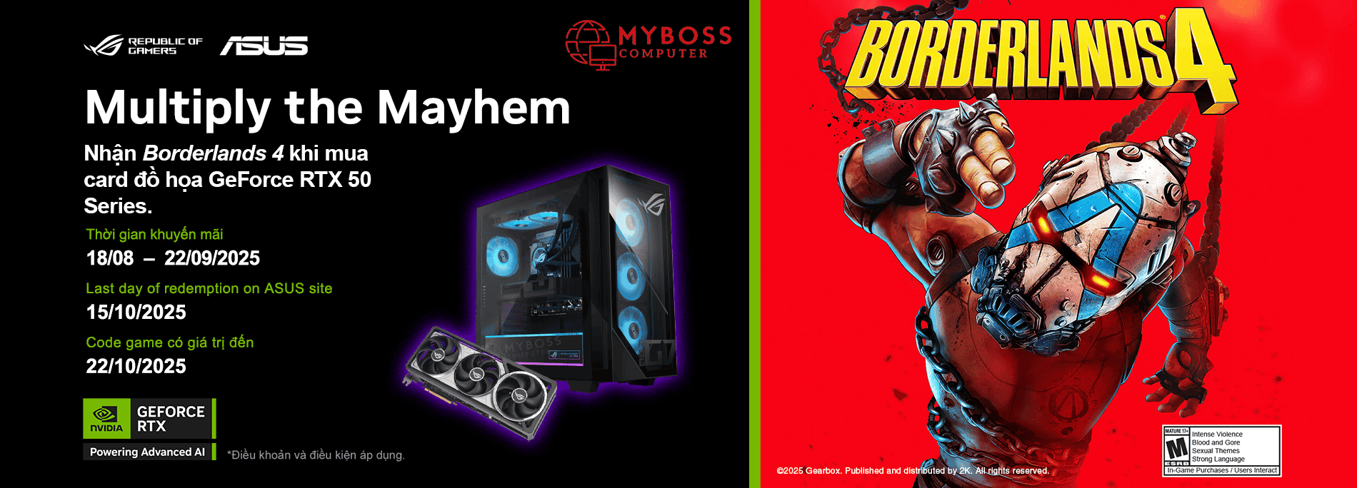 Nhận ngay Bom Tấn Borderlands 4 trên nền tảng Steam khi mua ASUS RTX™ 50 SERIES