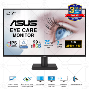Màn Hình ASUS VA27AQ 27in/ 2K QHD/ IPS/ 75Hz/ 1ms MPRT/ Eye Care/ Có Loa