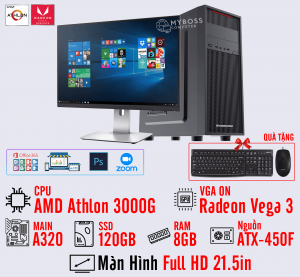 BỘ PC AMD OFFICE 3000G - RAM 8G - SSD 120G - VGA Radeon 3 - MÀN HÌNH 21.5in