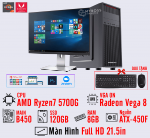 BỘ PC OFFICE AMD 5700G - RAM 8G - SSD 120G - VGA On Radeon 8 - MÀN HÌNH 21.5in